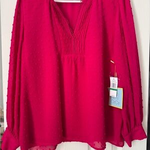 CeCe Women's Vivid Pink Textured Blouse